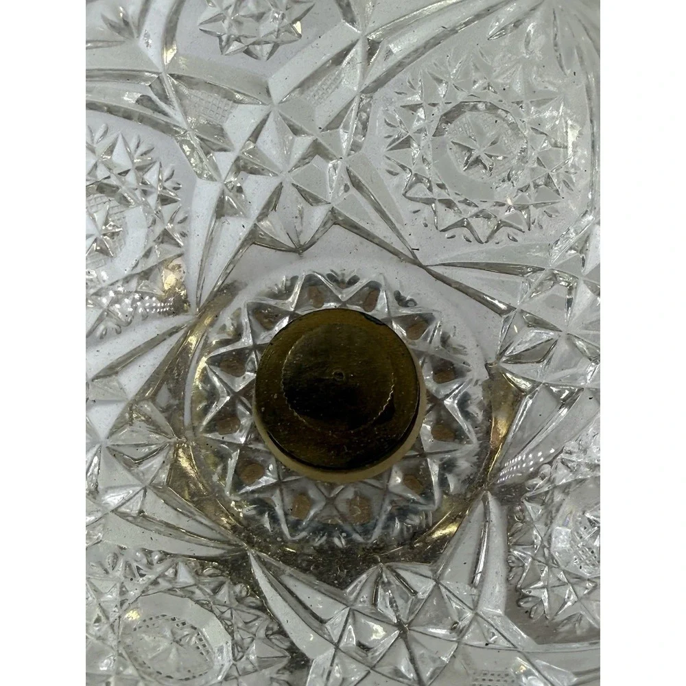 Vintage Hollywood Regency Cut Crystal Candy Dish Brass Cherub Lidded Compote